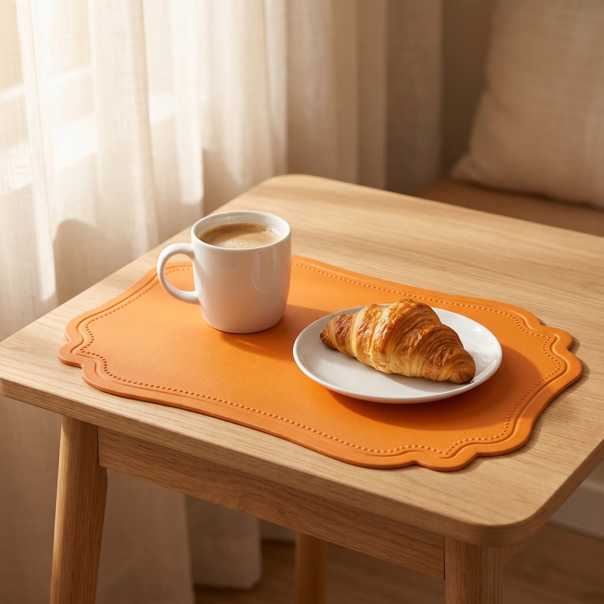 Unique Bargains Set of 6 Solid Placemats Leather Placemats for Kitchen Dining Orange