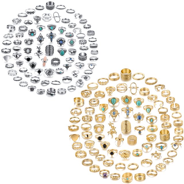 Set de 82 anillos apilables vintage en dorado y plateado 17 MILE
