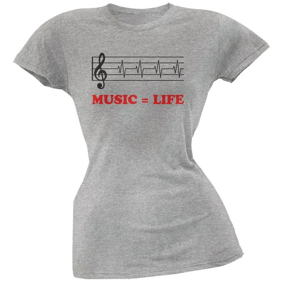 Music=Life Treble Clef Heather Grey Soft Juniors T-Shirt - X-Large