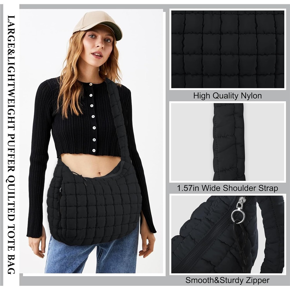 Luxury Soft Quilted Puffer Tote Bag Purse Puffy Crossbody Shoulder Bag for Women,Lightweight Nylon Hobo Bag Puffer Carryall Bag for Women Girl