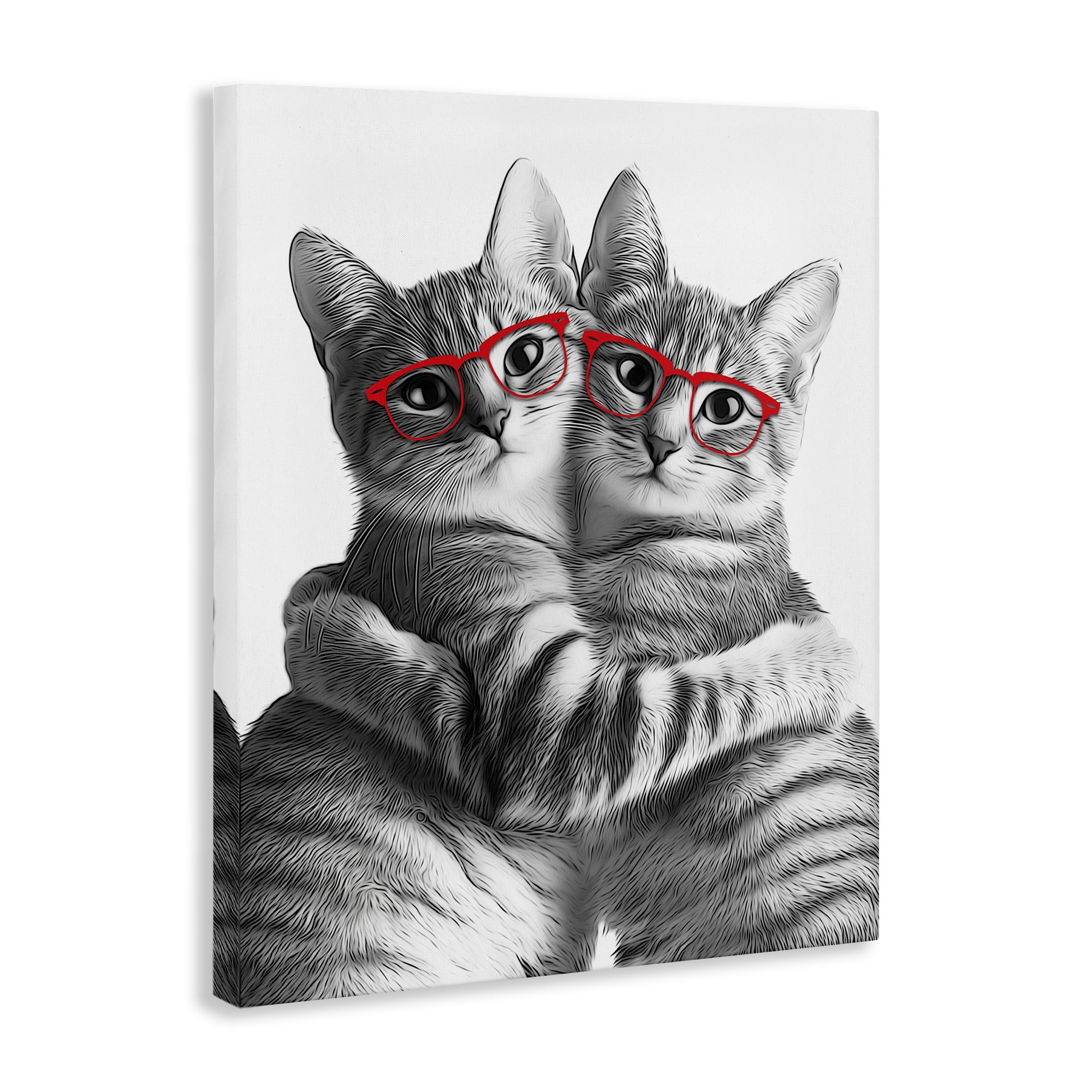 Stupell Industries Cat Pair with Glasses Animals & Insects Painting Gallery Wrapped Canvas Art Print Wall Art, 36 x 48