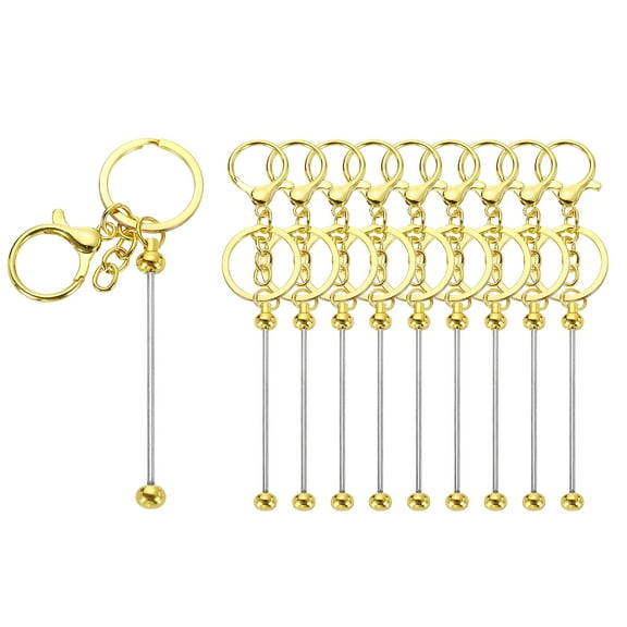 Uxcell 10 Pack Beadable Keychain Bars, Metal Beaded Keychain Bars Bulk Blank Creative Cute Key Chain for DIY Craft Jewelry Making Supplies, Gold