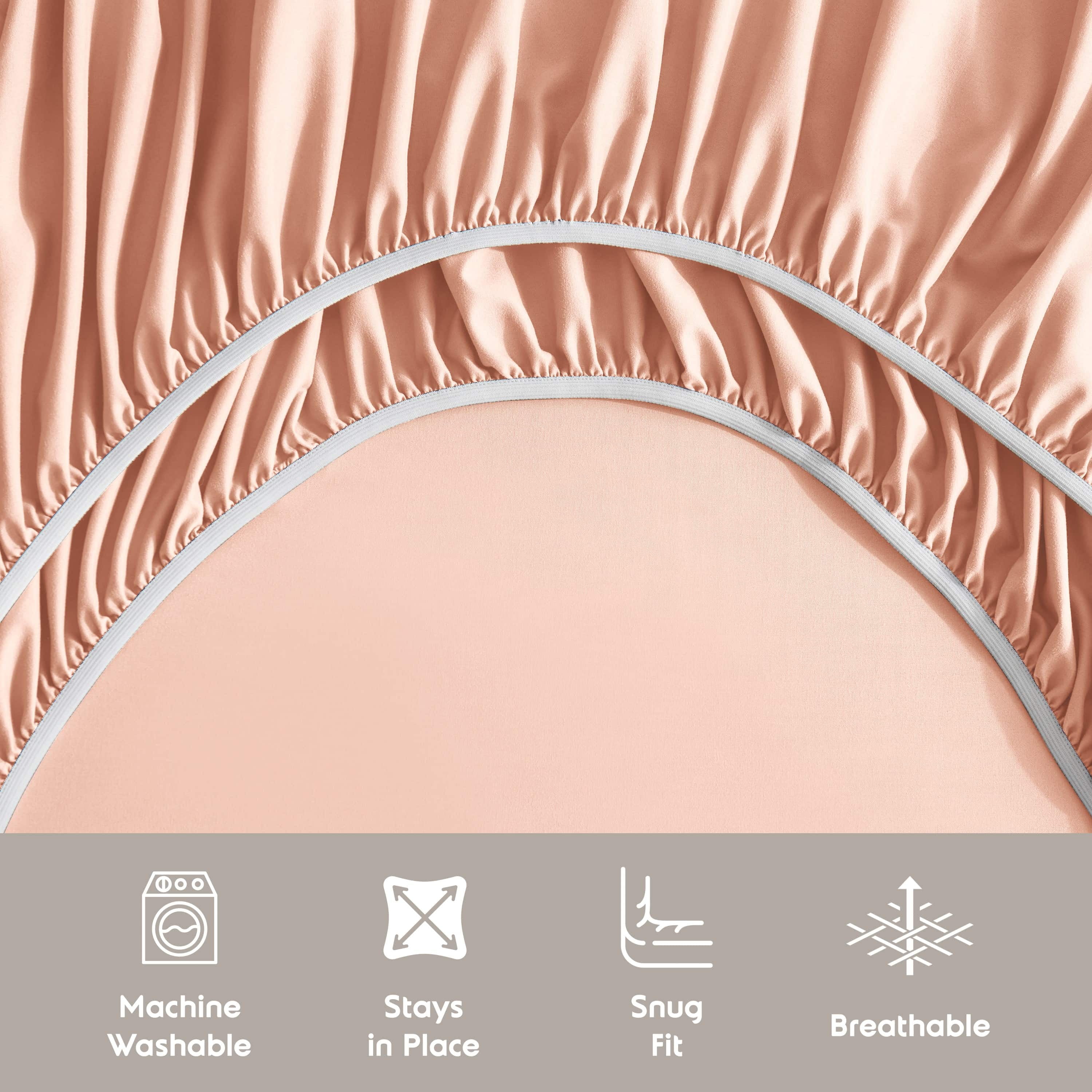 LammaLoe Extra Deep Pocket Queen Sheets set, Fits 18"-24" Mattress, 6 Piece Soft Microfiber Bed Sheet Sets, Peach