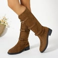 thumbnail image 6 of Viluyesy Womens Knee High Boots, Chunky Heels Wide Calf Fashion Belt Buckle Fall Winter Suede Tall Boots Brown, 6 of 9