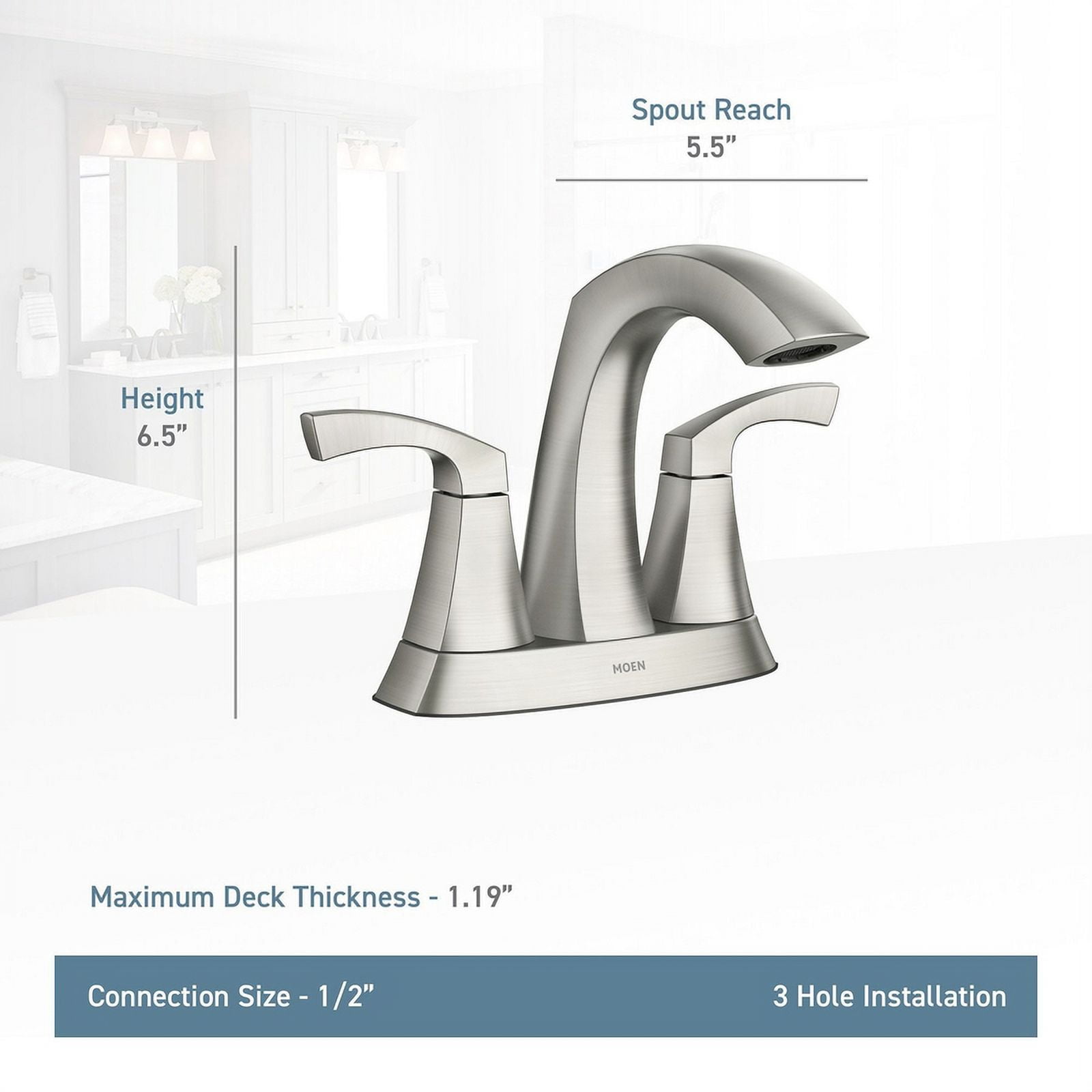 Moen Lindor Spotshield Brushed Nickel Two-Handle Bathroom Faucet 4 in.