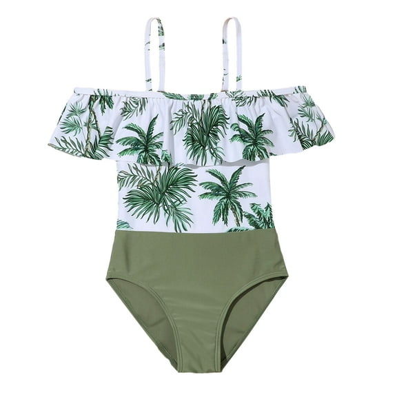 GYRATEDREAM Mommy and Me Swimsuits Family Matching Swimsuits One-Piece Swimsuit Tropical Print Bathing Suits Swimwear M