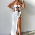 thumbnail image 2 of Gibobby Vestido sexy para mujer Vestido ultralargo ahuecado con cordones para mujer, hombro con espalda descubierta, vestido largo ajustado con pecho(Blanco,CH), 2 of 5