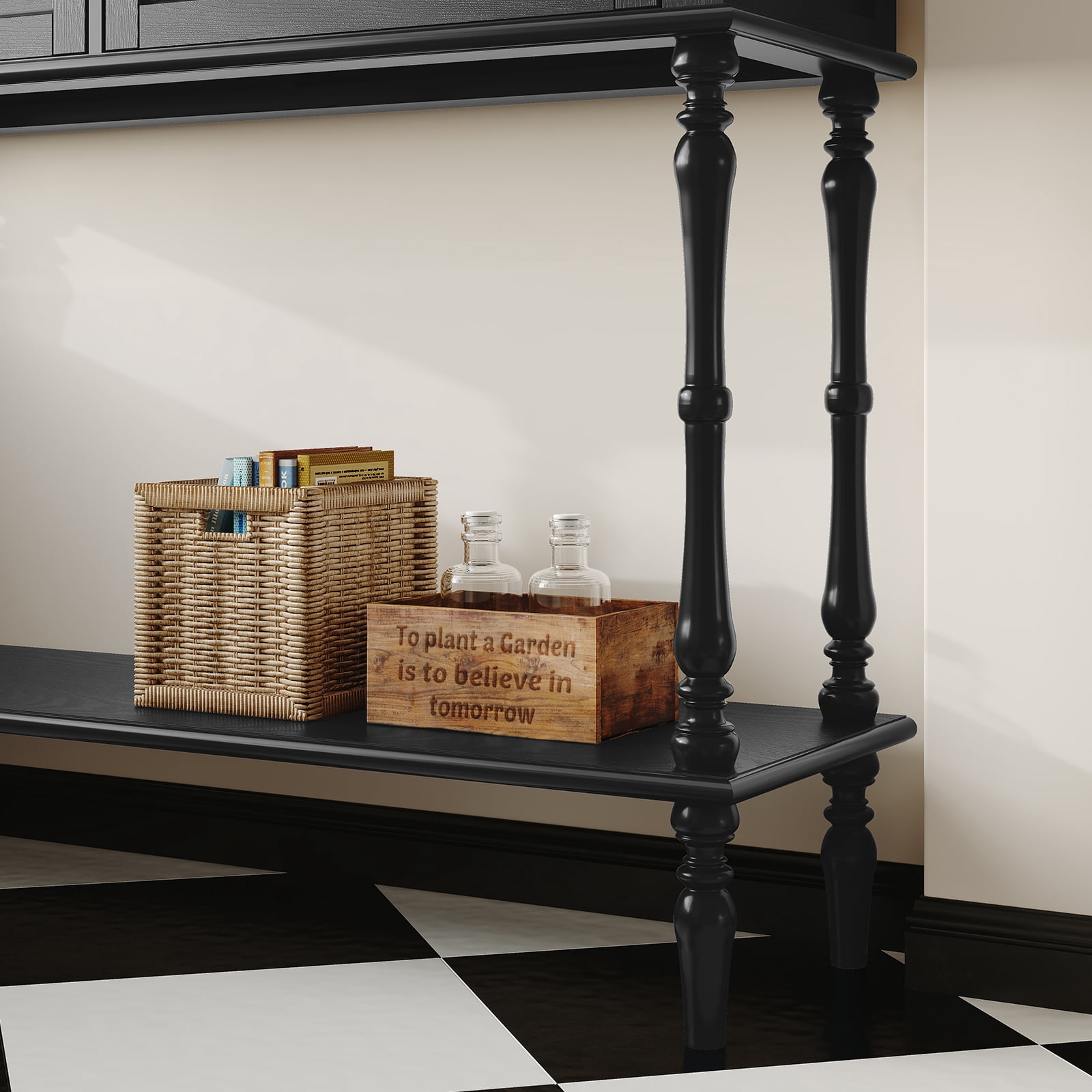 HLR 40" Modern Console Table, Assembled Entryway Table with 2 Drawers for Living Room, Black