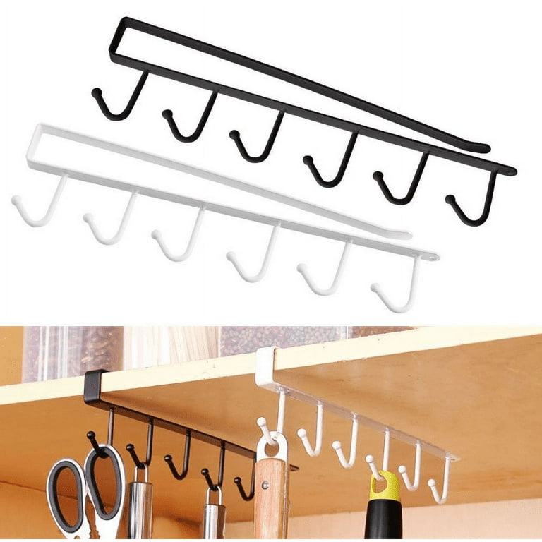 KEYAIIRA - Hanging Under-Cabinet Multipurpose Rack Storage Rail,  Under-shelf Storage, utensil, pot & pan suspended leather storage Hanger  cup hook