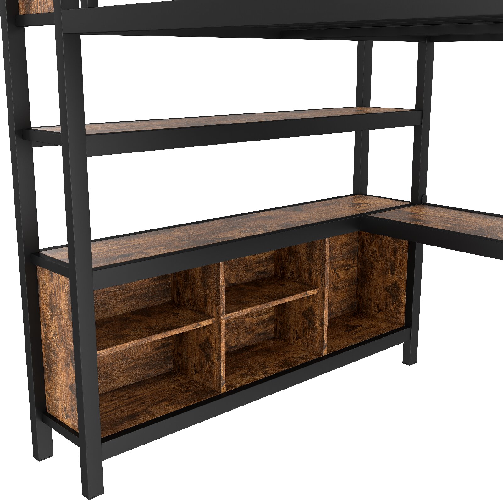 CNMMP Modern Metal Storage Queen Loft Bed with Wardrobe Black Woodgrain