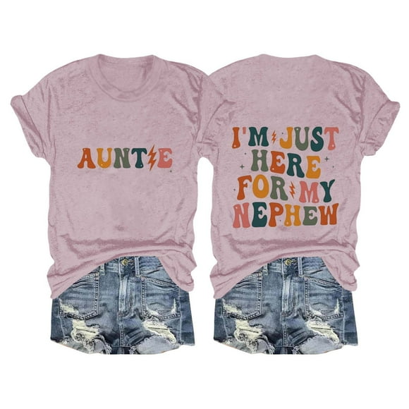 Alitao Graphic Tees Tshirts Shirts Aunt Shirt I'm Just Here For My Nephew T Shirts Auntie Tee Shirt Crewneck Cotton Short Sleeve T Shirts for Women Summer Shirts Watermelon Red 3XL