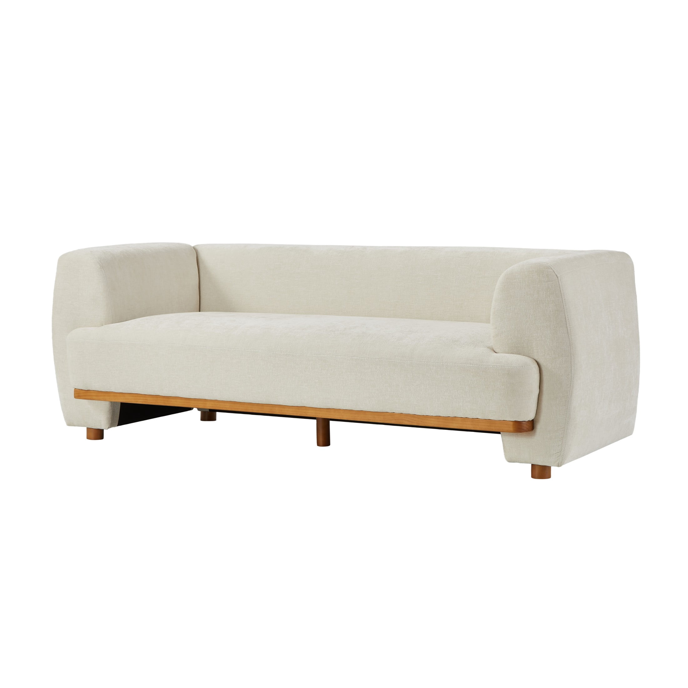 Christopher Knight Home 79 in. 3-Seat Chenille Sofa, Modern Curved Upholstered Couch with Wood Base, Beige