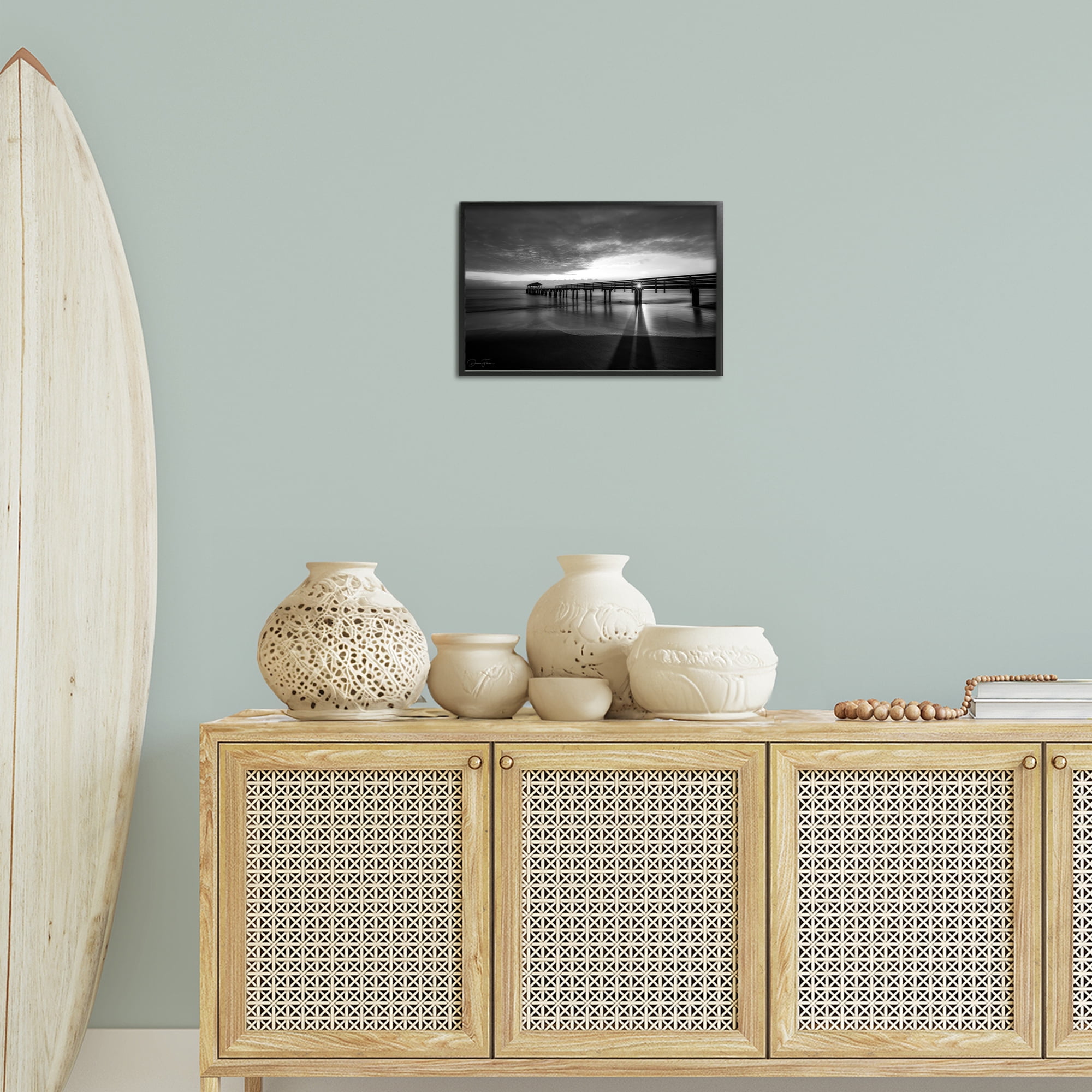 Stupell Industries Sun Shining Through Dock Landscape Photography Black Framed Art Print Wall Art, 18 x 12