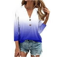 thumbnail image 2 of Meichang 3/4 Length Sleeve Womens Tops Stand Up V Neck Button Henly Shirts Trendy Gradient Loose Fit T Shirts Plus Size Casual Soft Tops Blue L, 2 of 5