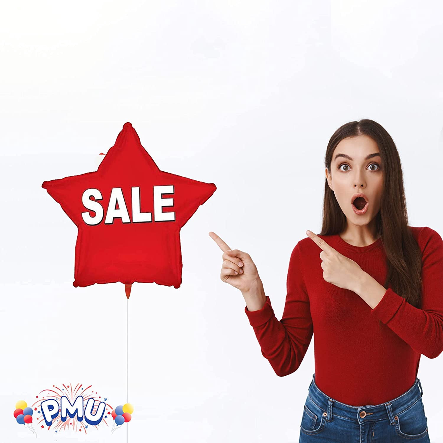 PMU 18 Inch Red Sale Star Mylar Foi Balloons Pkg/1