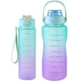 thumbnail image 1 of 2 Pack Water Bottles Set Gradient Water Bottle with 2L Large Capacity Bottle and 900ML with Straw Handle and Strap, 1 of 8
