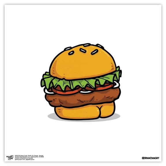 Gallery Pops Brian Cook: Butts On Things - Burger Wall Art, Unframed Version, 12" x 12"