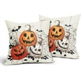 thumbnail image 2 of Halloween Pillow Covers 18x18 Inch Pumpkin Jack-O''-Lanterns Bat Spider Web Cotton Linen Decorative Throw Pillow Case Holiday Cushion Cover Set of 2 for Bedroom Sofa Living Room Couch Chair, 2 of 6