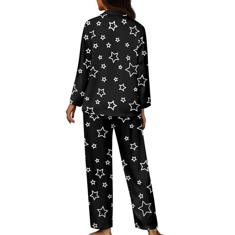 NETILGEN 2 Pieces Set Stars Print Button Down V-Neck Pj Tops for Women, Big  Pockets Button Down Pajama Shirt, Long Sleeve Button Up Night Shirts for