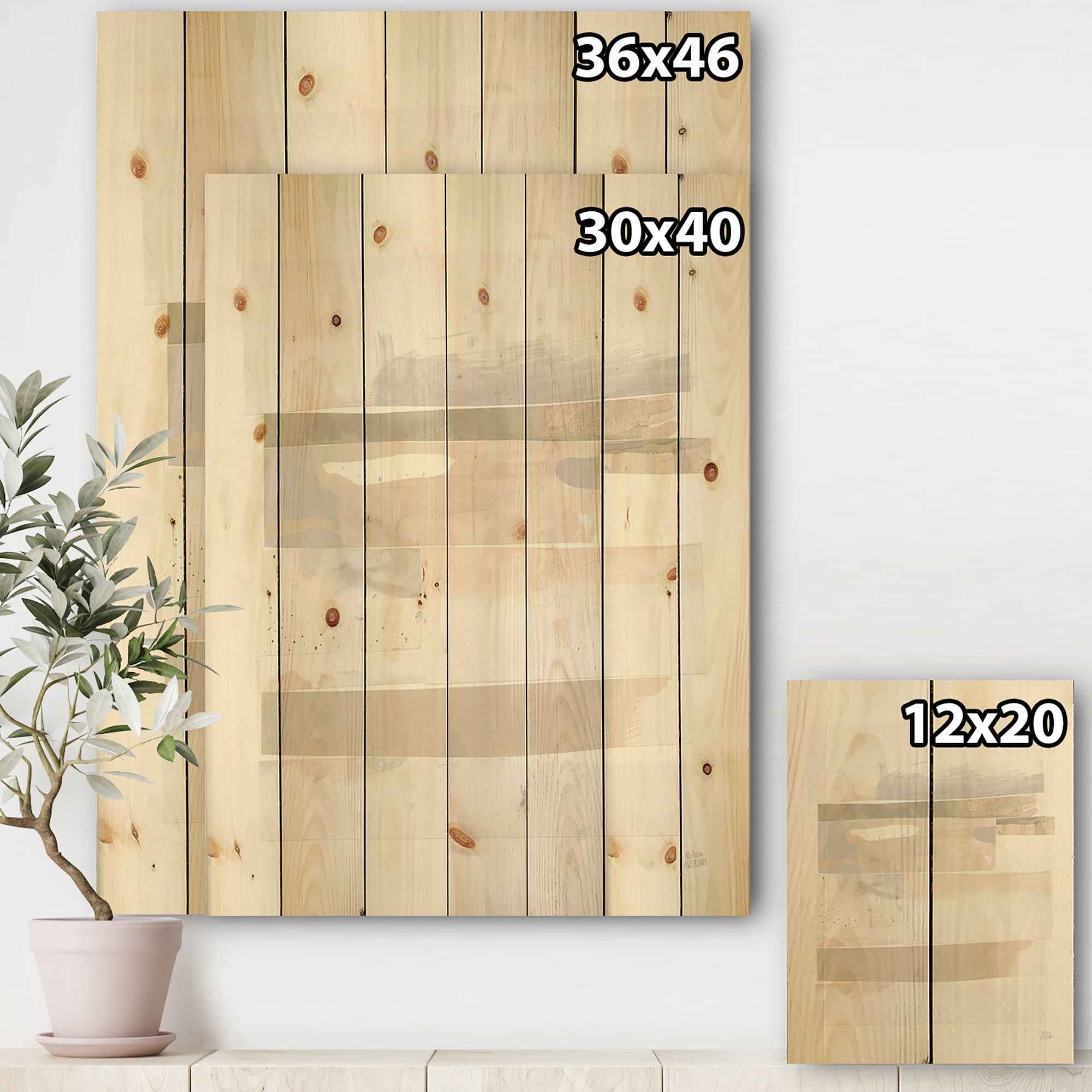 Designart 'Geometric Neutral Form IV' Shabby Chic Print on Natural Pine Wood