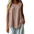 thumbnail image 2 of VBVC Women's Cotton Linen Sleeveless Swing Tank Top , Ladies' Loose Flowy A-Line Blouse , Casual Breathable Summer Shirt For Women, *Khaki , Small, 2 of 7