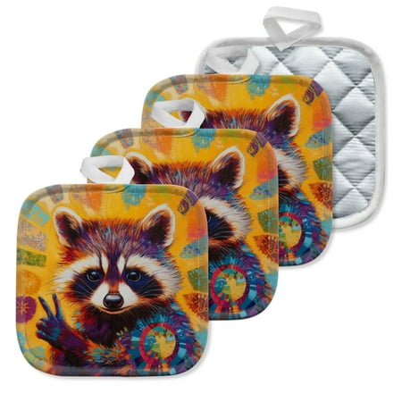 

4Pcs Pot Holder for Kitchen Gorgeous Color - Burst Raccoon Composition Square Heat Resistant Hotpads 8x8in Non Slip Dirt-Proof Kitchen Cook Oven Potholders Machine Washable