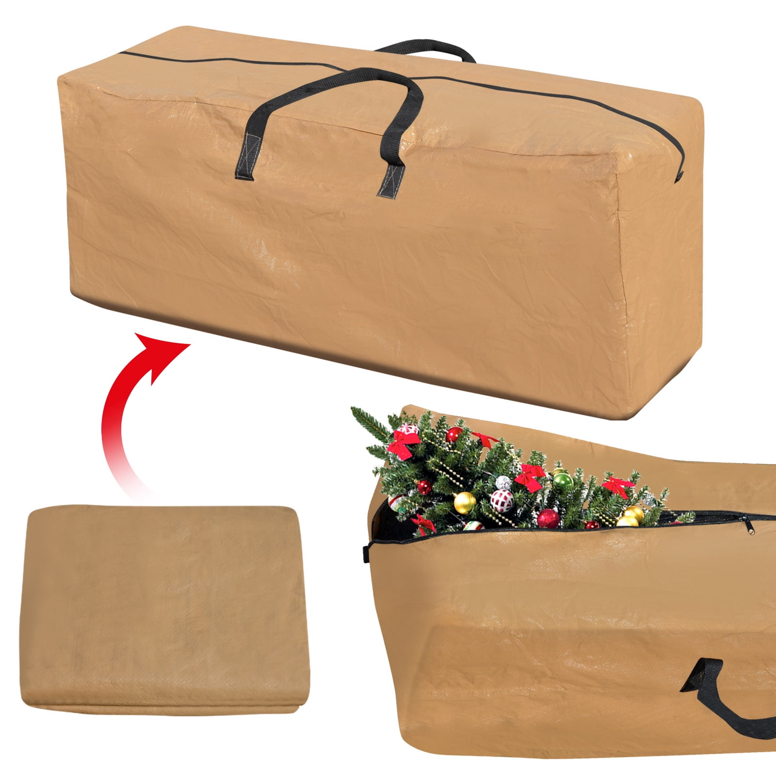Sunny Xmas Tree Storage Container Artificial Christmas Tree Storage Bag for up to 8 ft Tree (Tan)