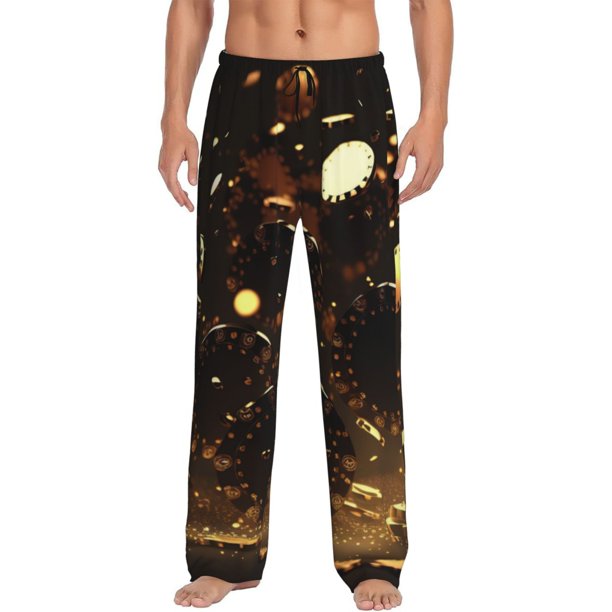 Fotbe Classical Golden Casino Pantalones de Pijama para Hombre, Pantalones de Dormir, Pantalones de Casa con Cintura Ajustable y Bolsillos-3X-Large