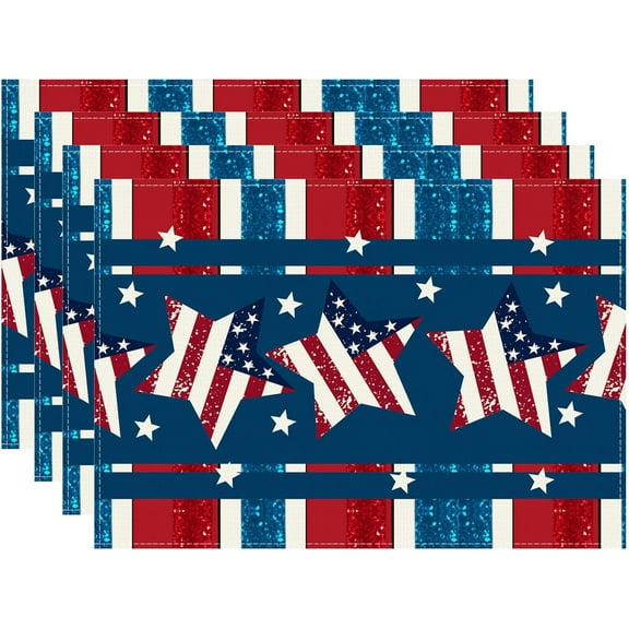 Patriotic Stripes Stars Pentagram America 4th of July Memorial Day Independence Day Cloth Placemats Set of 4 Table Mats Decorations 12x18 Inch