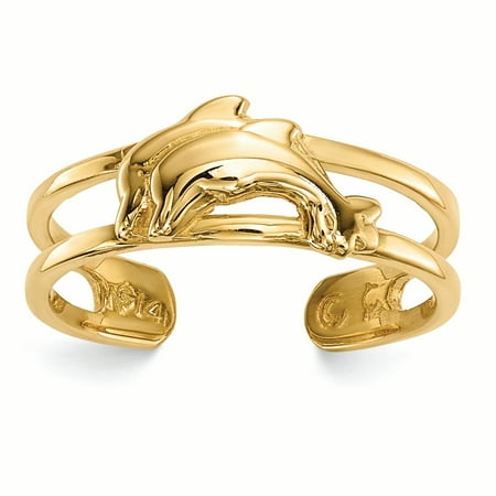 14K Yellow Gold 8.9 MM Dolphins Toe Ring