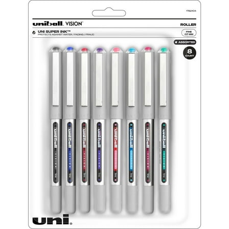 uni-ball Vision Rollerball Pen Bold Pen Point - 0.7 mm Pen Point Size - Assorted Liquid Ink - 8 / Pack