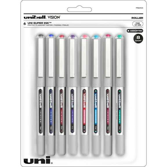 uni-ball Vision Rollerball Pen Bold Pen Point - 0.7 mm Pen Point Size - Assorted Liquid Ink - 8 / Pack