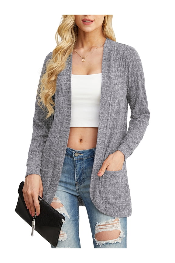 Women's Cardigan Long Sleeved Storage Casual Lightweight Soft And Comfortable Fan-shaped Hem Knitted Cardigan Sweater Coat Gray 2XL