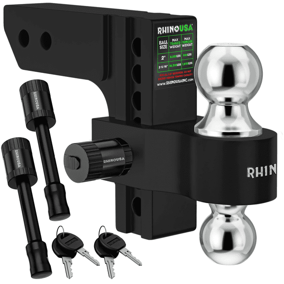 Rhino USA Adjustable Trailer Hitch (Fits 2" Receiver) with 6-inch Drop/Rise (12,500 LBS GTW) Black
