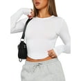 thumbnail image 1 of xiaxaixu T-Shirts Courts Ajustés pour Femmes Manches Longues Col Rond Ourlet Incurvé Couleur Unie Blouses Habillées, 1 of 6