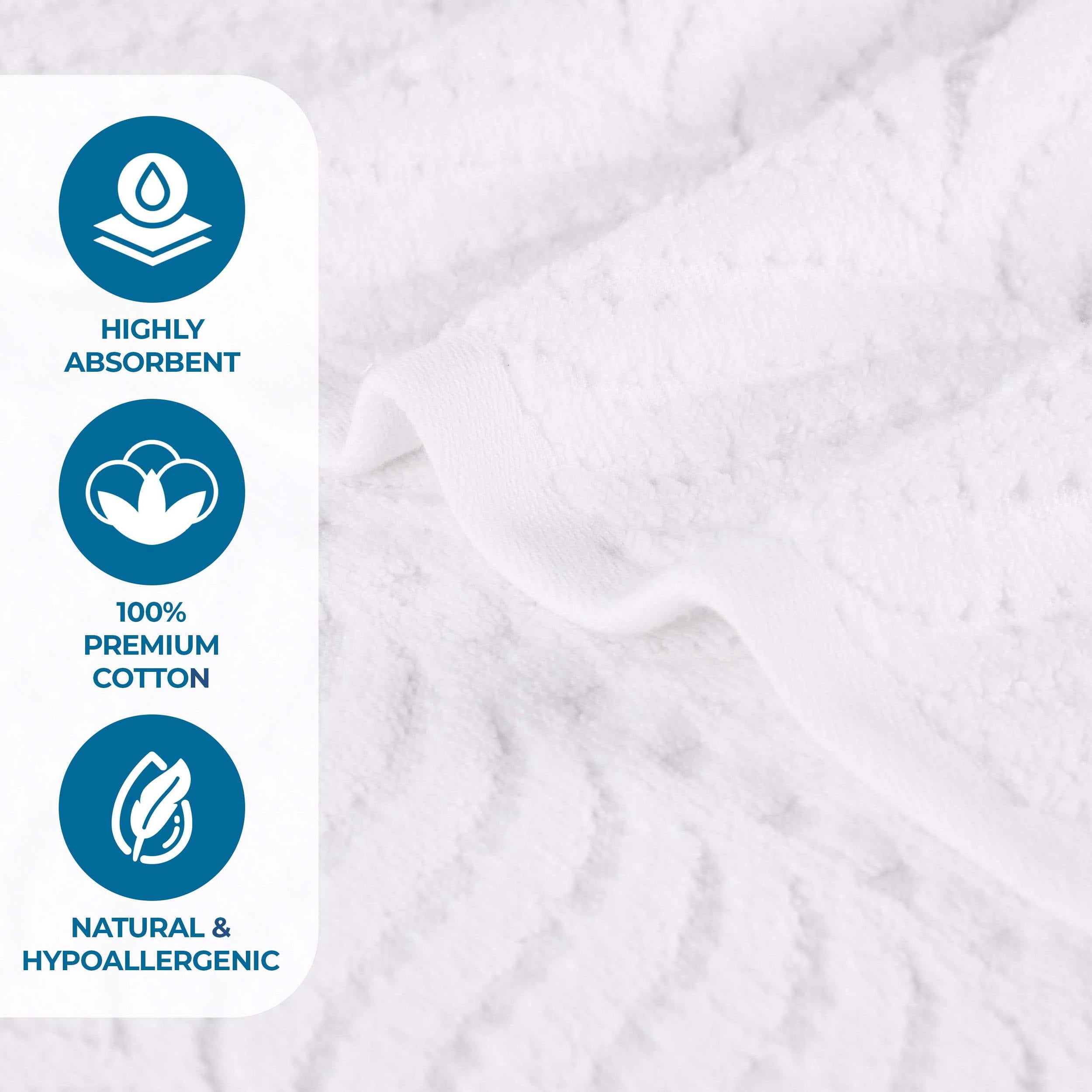 Superior Chevron 3-Piece Zero Twist Cotton Towel Set, Plush and Ulta Soft Towels, White