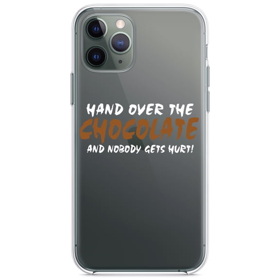 DistinctInk Clear Shockproof Hybrid Case for iPhone 11 (6.1" Screen) - TPU Bumper Acrylic Back Tempered Glass Screen Protector - Hand Over The Chocolate Nobody Gets Hurt