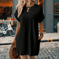 thumbnail image 2 of Vestido Holgado de Corta con Cuello Redondo y Bolsillos, Color Liso, Negro, Talla XL, 2 of 4