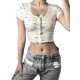 thumbnail image 2 of TRKIYQC Camiseta de manga corta de verano para mujer Camiseta con estampado de moda de un solo pecho Slim Fit Exposed Navel T-shirt TRKIYQC  moderno, 2 of 9