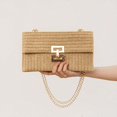 thumbnail image 4 of Cartera de mano Liadreem de paja tipo clutch para verano 29 x 3 x 18 cm caqui, 4 of 7