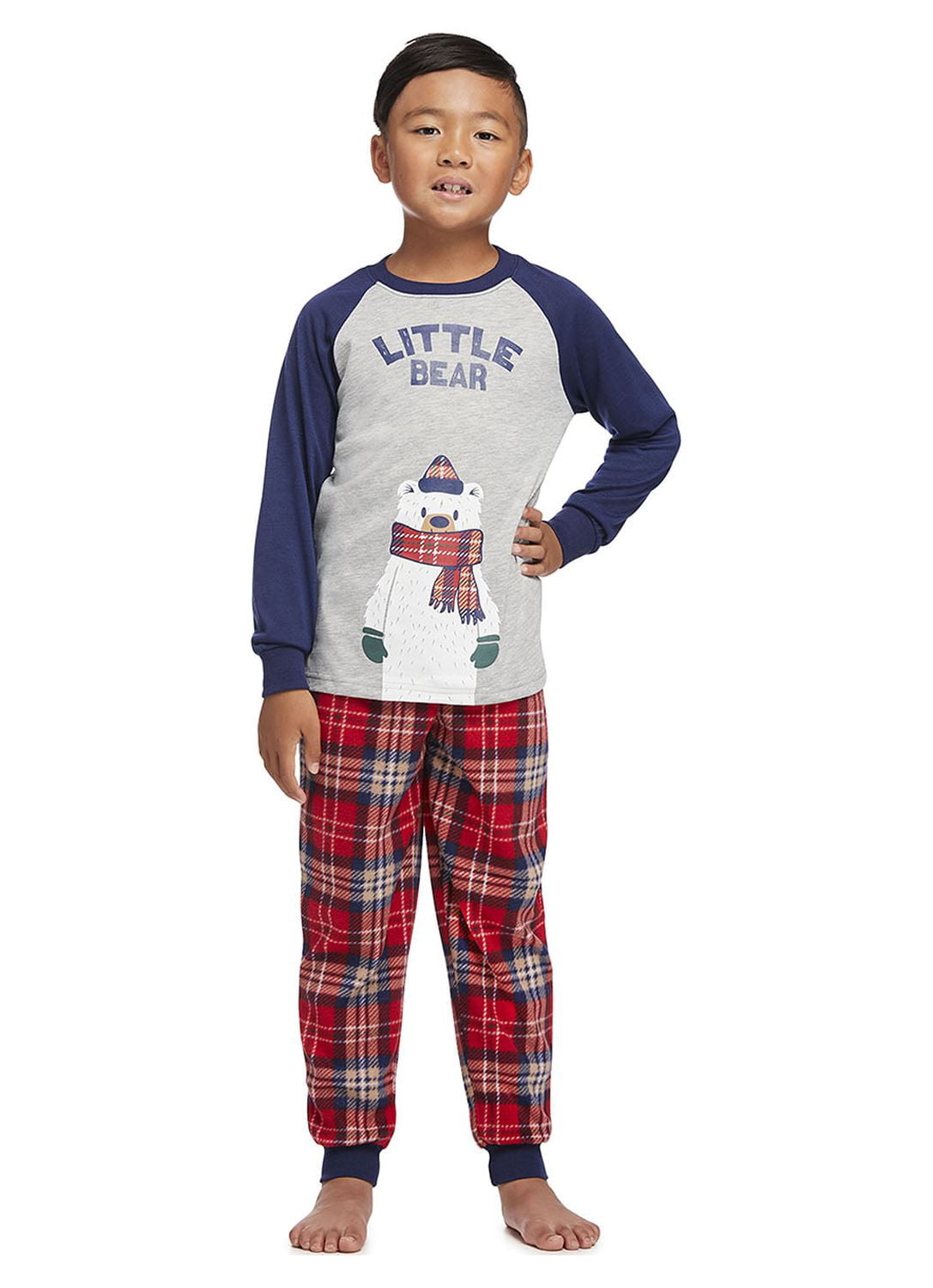 Jolly Jammies Boys or Girls Unisex Plaid Bears Matching Family Pajamas Set, 2-Piece, Sizes 6-12