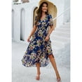 thumbnail image 3 of YNIQUE Women's Casual Dress Deep V-Neck Short Sleeve Chiffon Elegant Long Dresses, 3 of 7