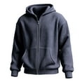 thumbnail image 5 of RYDCOT Sweatshirts for Men Sweatshirt Waffle Full Zip up Hooded Solid Color Hoodie with Pocket Navy, 5 of 8