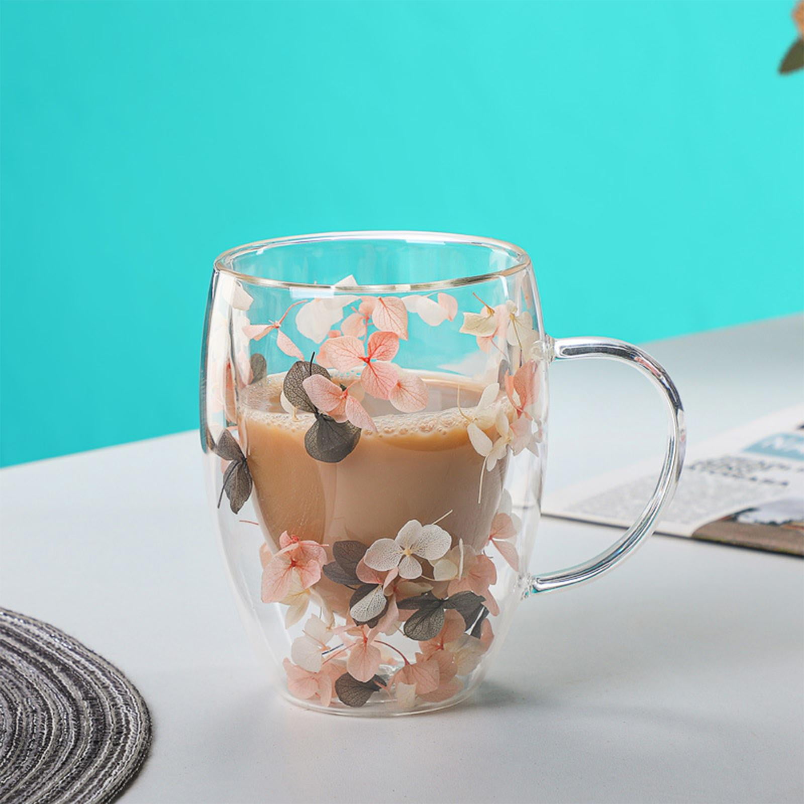 Double Walled Glass Cup Cappuccino Cups with Handle Heat Resistant Insulated Clear Glass Mug Tea Mug Espresso Cups for Tea Beverage Style B