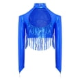 thumbnail image 5 of iiniim Girls Metallic Sequin Tassel Crop Top Cold Shoulder Cutout Back Long Sleeve Latin Jazz Dance Shirt Royal Blue 8, 5 of 7