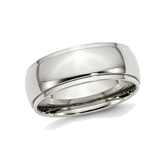 Mens Chisel Stainless Steel 8mm Ridged Edge Polished Wedding Band Ring for Men