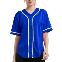 TOPTIE Women's Baseball Jersey Hip Hop Hipster Button Down Baseball T-Shirt-Blue White-L