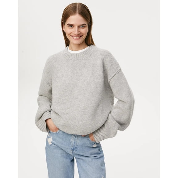 Women’s Oversized Crewneck Knit Sweater, Loose Long Sleeve Pullover Top, Sizes S‑L