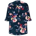 thumbnail image 4 of Ounisa Womens Tops Casual V Neck Shirts Floral Solid Blouse Ruffle Tunics 3/4 Sleeve Tshirt, 4 of 5