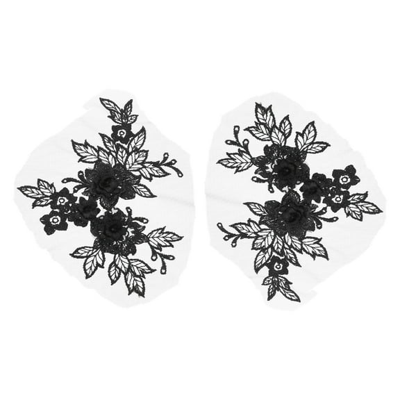 Uxcell 2 Pcs Flower Lace Appliques 3D Embroidery Lace Patch Sewing Addition Embellishments for Wedding Bridal Dress Clothes DIY Crafts Accessories Lace Decoration, Black (20cm)